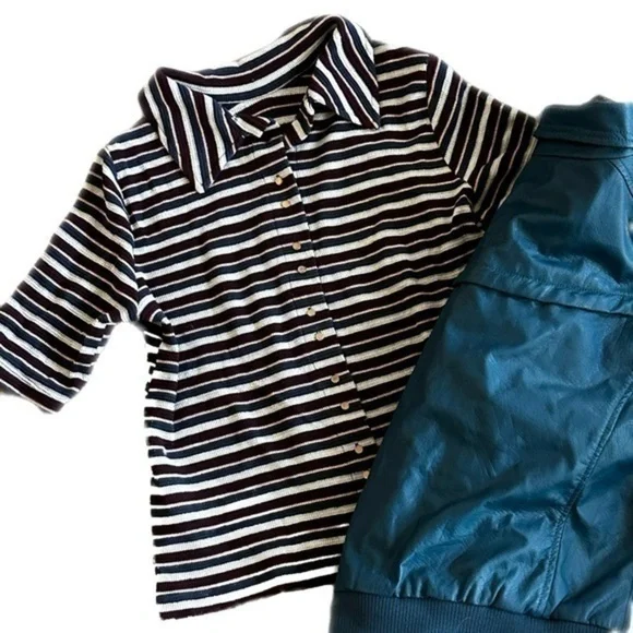 Gray burgundy navy VILA striped vintage button down tee - Picture 3 of 16